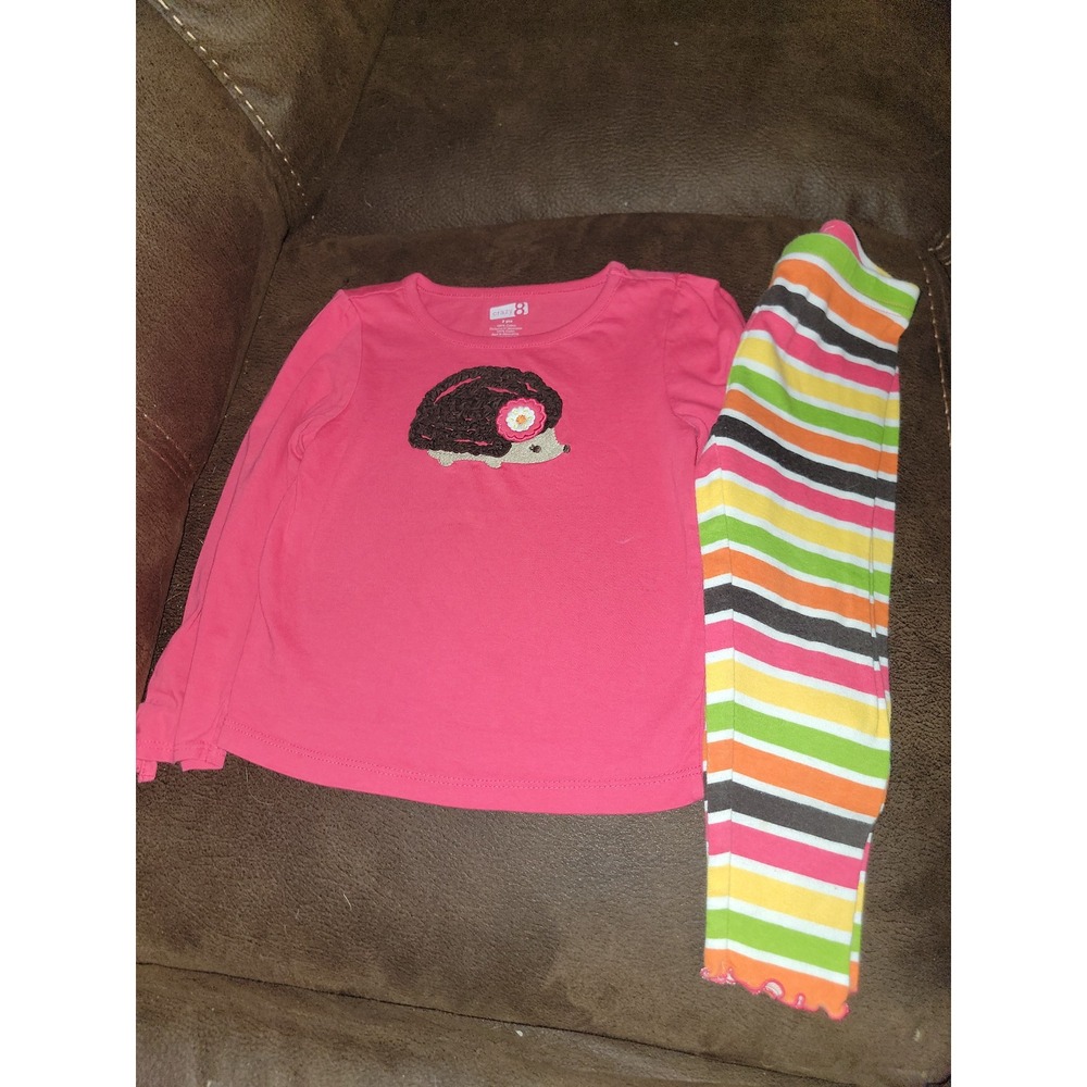 Crazy 8 hello fall hedgehog‎ top and striped leggings size 2t